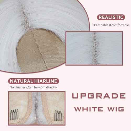 White Wig for Women, Long White Wavy Wig Middle Part 26 Inch Heat Resistant Synthetic Wigs for Daily Party Use