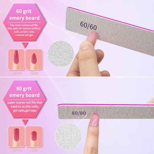 Nail Files 100/100 Grit Washable 25pcs Double Sides Nail File for Natural Nails and Poly Nail Extension Gel Fingernail Files for Nails