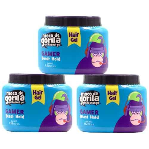 Moco de Gorila Gamer, Hair Styling Gel, Gives your Hairstyle a Long-Lasting Effect, Reactivate with Water, High Fixation, 3-Pack of 9.52 Oz Each, 3 Jars