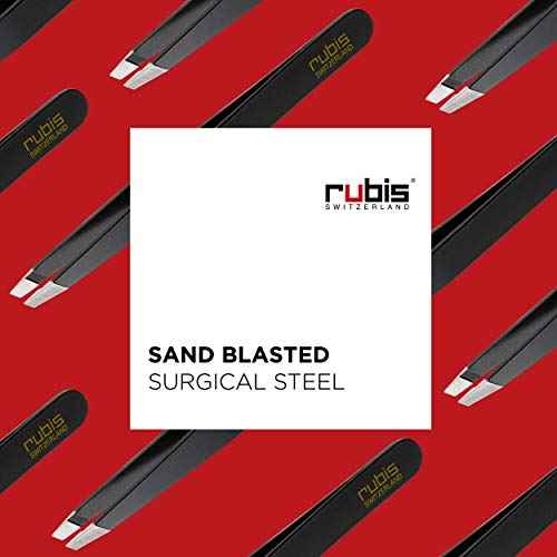 Rubis Classic Stainless Steel Slanted Tweezers for Precise Eyebrows and Hair Removal, 1K104, Made in Switzerland, Black