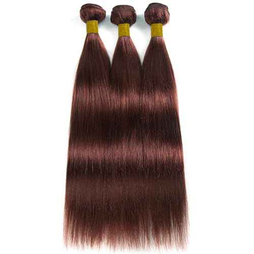 Reddish Brown Human Hair Bundles Auburn Straight Bundle Dark Brown Bundles 18 20 22 Inch Color 33 Brazilian Virgin Remy Hair Extensions Soft And Healthy Bundle Double Weft