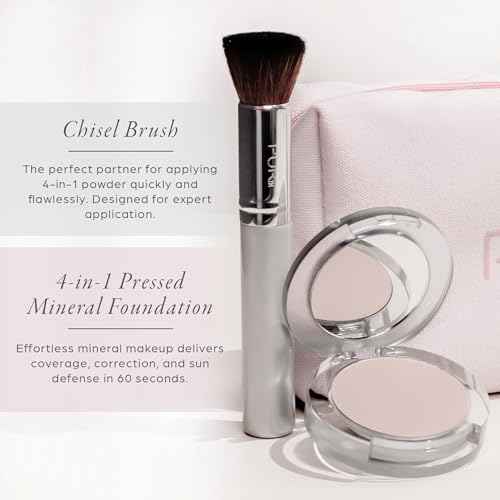 P?R Minerals Multitasking Essentials Kit - Makeup Gift Set Includes 4-in-1 Correcting Primer, Fully Charged Mascara, 4-in-1 Pressed Mineral Powder & 1 Chisel Brush