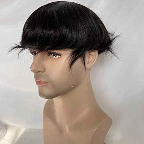 Men's Hairpiece European Human Hair Toupee 10x8inch HD Swiss Lace Super Thin Skin Back Hair Replacement Wig Natural Black Color