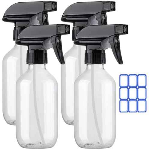 4Pack Plastic Spray Bottles for Cleaning - 10oz/300ml - Mist Stream - No Clog No Leak, Easy to Grip with Adjustable Nozzle - BPA Free