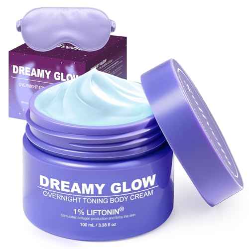 Solivetta Dreamy Glow Overnight Toning Whip Cream – Anti Cellulite & Tightening Loose Skin for Body – LIFTONIN® Get Firming Cream with Satin Eye Mask 3.38 fl oz