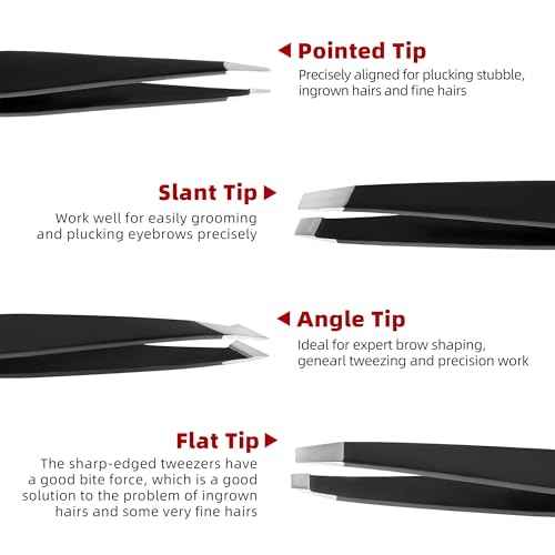 Tweezers Set - 4Pcs Stainless Steel Eyebrow Tweezers, Great Precision for Facial Hair, Splinter and Ingrown Hair Removal Gifts for Women, Christmas Stocking Stuffers Gifts for Adults Men Women