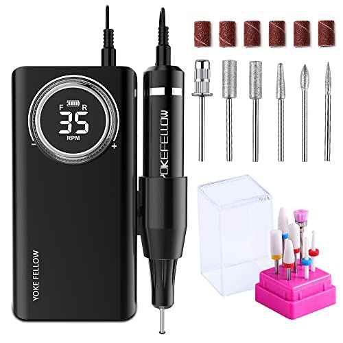 YOKE FELLOW Electric Nail Drill Machine ? Professional Nail File with 12 Drill Bits for Nails 35000RPM Portable Nail Drills for Acrylic Nail Tools for Manicure Pedicure