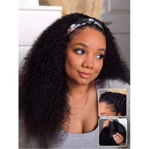 Nadula Afro Kinky Curly Half Wig Human Hair 16 Inch - Glueless Drawstring Wig with 4C Blend Edges, No Leave Out Wear and Go, Natural Look Flip Over Style, Beginner Friendly & Ready to Go Half Wig