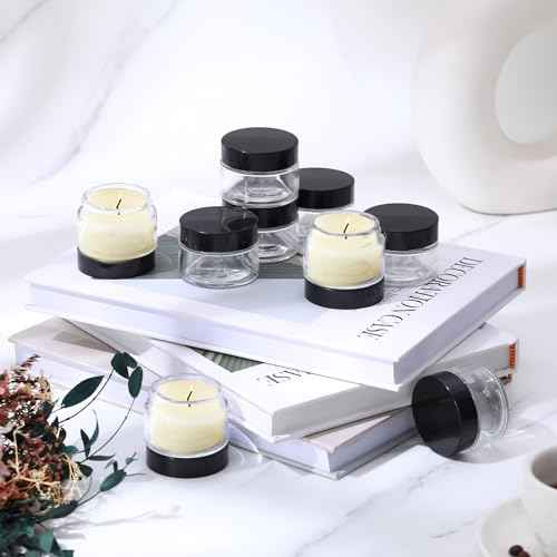Domensi 100 Pcs 1 oz Glass Jars with Lids Bulk Round Glass Cosmetic Jars for DIY Lip Balm Small Travel Containers with Inner Liner for Lotions Powders Ointments Sample Cream(Clear, Black)