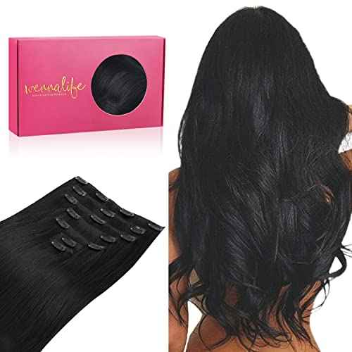 Wennalife Clip in Jet Black 16 Inch 120g 7pcs Human Hair Extensions Remy Clip in Hair Extensions Double Weft