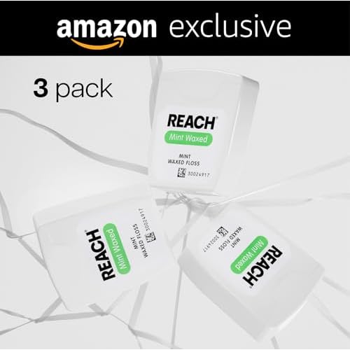 REACH Waxed Dental Floss, 2X More Value, Plaque Remover for Teeth, Shred Resistant, Floss Slides Smoothly, Easy to Use, Waxed, for Adults & Kids, Oral Care, PFAS Free, 3 Pack, 115 yd, Mint