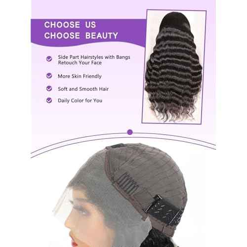 Deep Wave Lace Front Wigs Human Hair 13x6, Real Remy Virgin Human Hair Wig for Black Women, 180 Density, Daily Wear Suitable Pre Plucked with Baby Hair, Natural Color, 24 inch