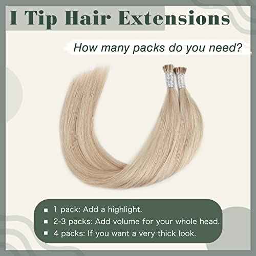 Sixstarhair I Tip Hair Extensions Human Hair 18 Inch Itip Human Hair Extensions Dirty Blonde with Bleach Blonde Highlights Color 18/613 Cold Fusion Extensions Professional Keratin Hair Extensions 50g