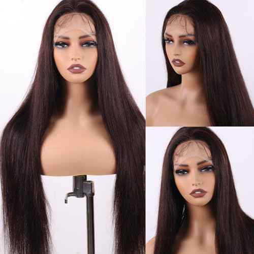 13X4 Straight Lace Front Wig Human Hair 18 Inch - 180% Density Pre Plucked with Baby Hair, Natural Dark Brown Glueless Layered Wig for Black Women