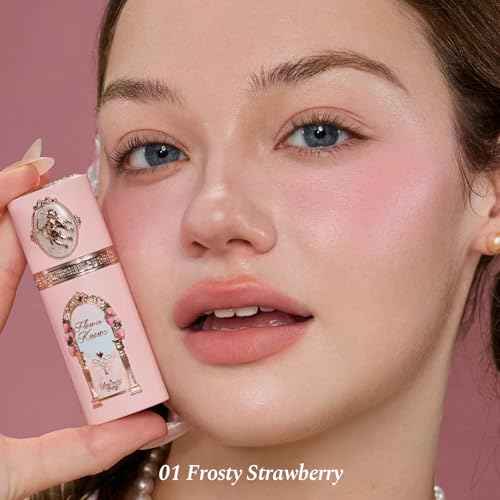 Flower Knows Strawberry Kiss Treasure Set 7 Pieces Makeup Gift Kit,Includes Make-up Palette,Solid Perfume,Lip Cream,Liquid Blush,Hand Mirror,Hair Clip,Powder Puff for Women Girls(Strawberry Treasure)