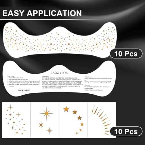20 Pcs Gold Face Makeup Patches, Glitter Freckles Face Tattoo Gold Makeup, Glitter Freckles, Sparkle Makeup Patches, Waterproof Face Glitter Temporary Tattoos for Women