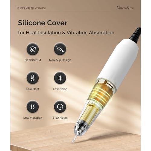 MelodySusie Entry-Level Clip-On Cordless Nail Drill with Anti-Slip Silicone Handle, SC300I 30000RPM Stable E-File for Manicure Shaping & Gel Removal, Perfect for Training, Nail Art Practice & Home Use