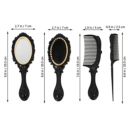 Wide Tooth Comb Round Mirror Makeup Set Hair Brush Set With Holder Vintage Hair Brush Set, Detangling Hair Brush,Rat Tail Comb Vintage Hand Mirror Womens Wallet