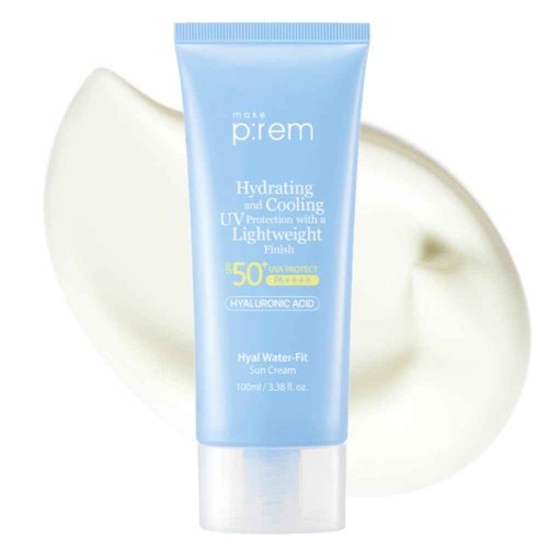 MAKE P:REM Hyal Water-Fit Sun Cream, Law-Irritation Hydrating Face & Body Sunscreen, SPF 50+ PA++++, Korean Sunscreen, 3.38 fl.oz., 100ml