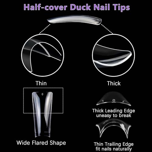 Laza 600pcs Long Duck Nail Tips 12 Sizes Box-packed Clear Duck Nails Half Cover Wide Nail Tips French False Nail Tips for Acrylic Nails Extension Tips ? 41MM