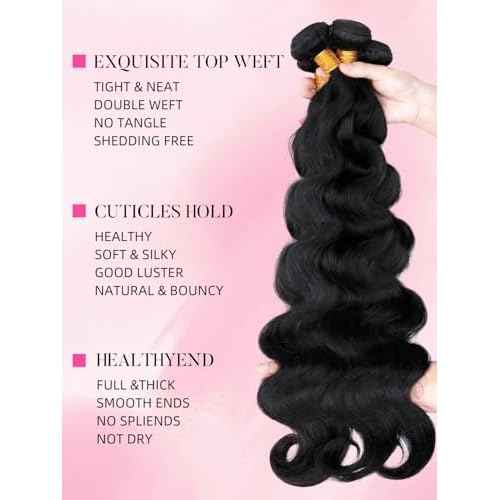 PerisModa Body Wave Bundles Human Hair 16 18 20 Inch 1PC 100% Human Hair Bundles Unprocessed Brazilian Virgin Hair Bundle 12A Body Wave Human Hair Extensions Natural Black