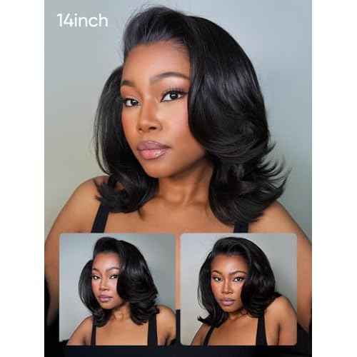 Wiggins Hair Body Wave Bob Wig Human Hair 4x7 Lace Front Wigs Human Hair Pre Cut Lace Ready to Wear Glueless Wig Human Hair Body Bob Wig For Women Pre-Bleached Knots & Adjustable Straps 12 Inch