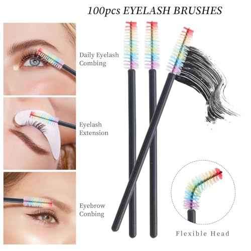 300 PCS Eyelash Extension Supplies Kit, Disposable Lash Spoolies Brushes Micro Swab Brushes Mascara Wand Lip Brushes for Eyelash Extension Tattoo Lipstick Applicator£¨Black Rainbow£©