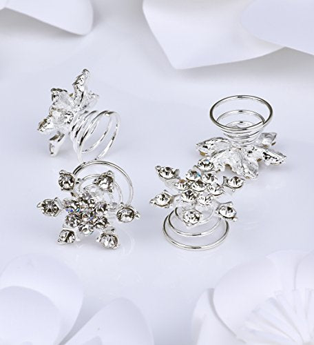 Jovono Boho Hair Clips Silver Crystal Headpieces Wedding Snow Hair Accerssories for Women and Girls (Set-2)