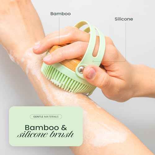 Apex Peak Silicone Body Scrubber - Exfoliating Shower Brush with Bamboo Handle for Men & Women