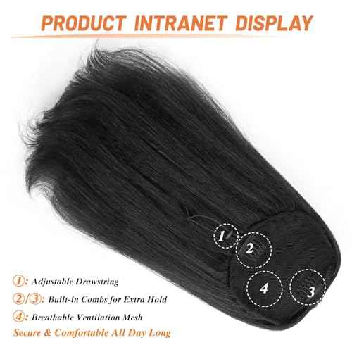 Drawstring Ponytail Extension for Black Women 14 Inch Yaki Kinky Straight Ponytail Flick Style Hairpiece Synthetic Natural Black