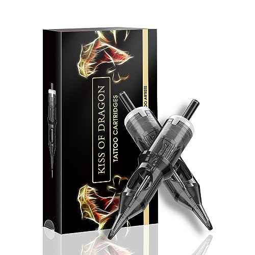 Kiss of Dragon Tattoo Cartridge Needles #12 0.35mm 3 Round Liner Standard Disposable Tattoo Cartridges 20Pcs Needles for Professional Rotary Tattoo Pen Machine Supply (1203RL)