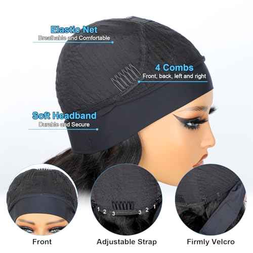 BLY Afro Curly Headband Wig Human Hair Half Wig for Women Glueless Kinky Curly Mongolian Wig 10A Grade 180% Density Natural Black Middle Part Headband Wigs 18 Inch