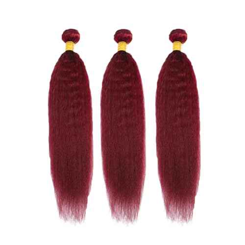 24 24 24 inch Burgundy Human Hair Bundles Red Kinky Straight Bundle 99J Human Hair Bundles Burgundy Yaki Bundle
