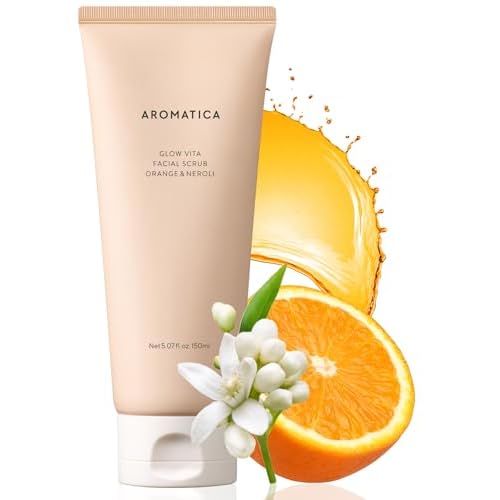 AROMATICA Glow Vita Facial Scrub Orange & Neroli ? Vitamin C Gentle exfoliating face wash for sensitive skin - Gently Scrub and Cleans Blackheads, Whiteheads, Pore Dirt for a Fresh Glow (5.07 Fl Oz)