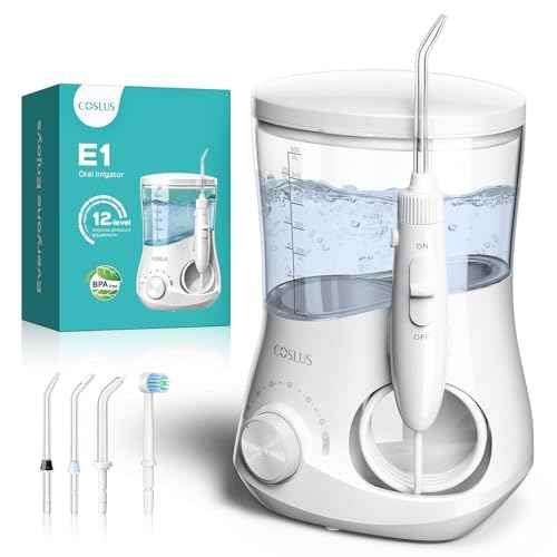 COSLUS Professional Water Flosser for Teeth: 12 Pressure Settings Electric Dental Pick for Tooth Cleaning, Sensitive Gums, Braces, Oral Care - Home Use, ??4 Jet Tips for Multiple Users, Family, White
