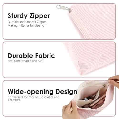 Corduroy Makeup Bag, Travel Cosmetic Bag Organizer Toiletry Bag Make Up Bags with Zipper & Compartments for Women Girls, 2PCS