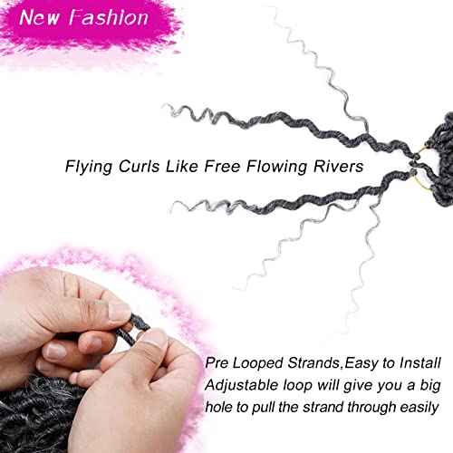 Goddess Locs Crochet Hair 14 Inch 7 Packs Ombre Grey Boho Faux Locs Crochet Hair for Black Women Pre Looped Crochet Locs with Curly Ends (1B/Gray)