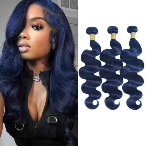 Dark Blue Body Wave Human Hair Bundles, Quick Weave Sew In Wavy 12A 100% Brazilian Virgin Hair, Soft Glossy Thick, Perfect for Quick Weave Sew-In Styles 3 Bundles 12 14 16 Inch