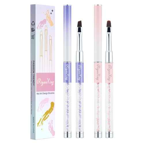 2PCS Nail Art Clean Up Brushes - Flat/Angled Nail Brushes for Cleaning Polish Mistakes on the Cuticles, Brushes for Nail Art and Designs Painting DIY