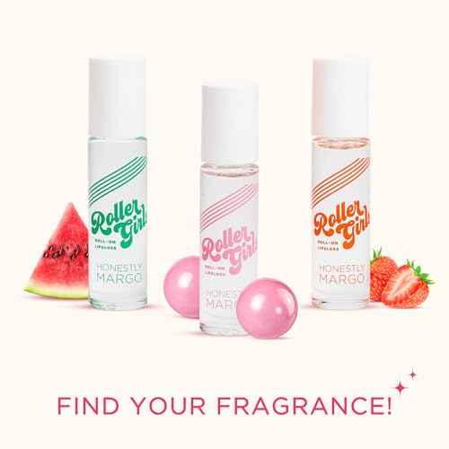 Honestly Margo Roller Girl Roll-On Lip Gloss Set (Strawberry Amber, Watermelon Alexis, Bubblegum Destiny - Pack of 3) ? Lip Gloss for Women with Hydrating Vitamin E & Moisturizing Shine, Non Stick