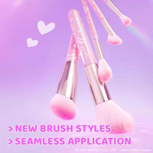 wet n wild Hello Kitty 5-Piece Makeup Brush Set, Buildable & Blendable Multifunctional Seamless Application, Cruelty-Free & Vegan Feathery Soft Bristles