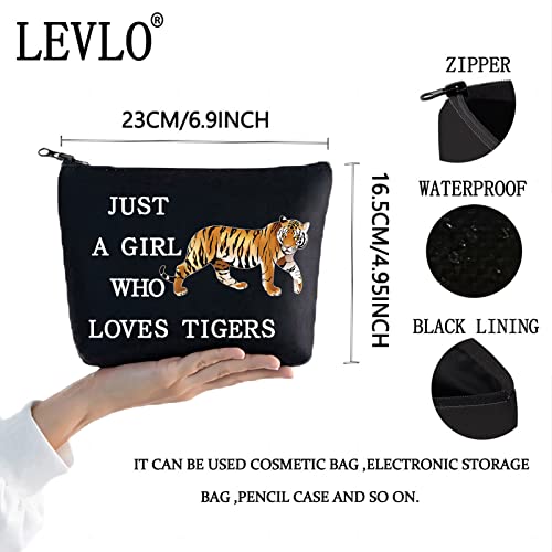 LEVLO Funny Tiger Cosmetic Bag Animal Lover Gift Just A Girl Who Loves Tigers Makeup Zipper Pouch Bag Tiger Lover Gift (Loves Tigers Black)