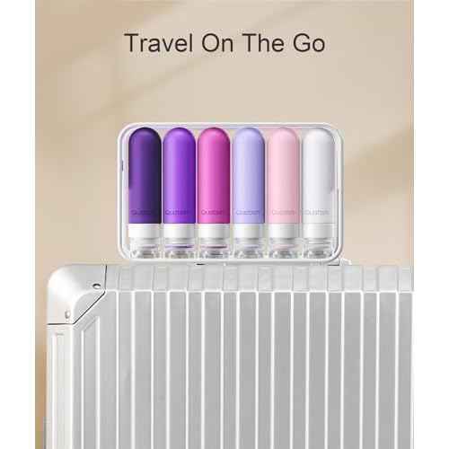 Quatish Travel Bottles for Toiletries 6 Pack, Original Patented Leakproof 3 oz Tsa Approved Travel Size Containers, BPA Free Silicone Shampoo and Conditioner Bottles, Camping Essentials, Purple