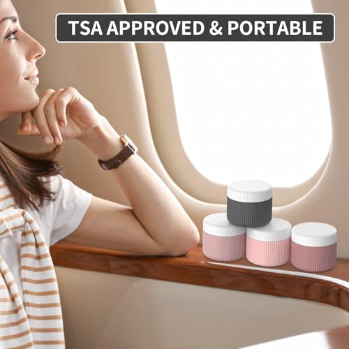 ME.FAN Travel Containers for Toiletries, TSA Approved 2 oz Silicone Cream Jars, Leak-proof Journey Containers, Trip Accessories with Lid for Cosmetic Face Hand Body Cream 4 Pack White Lid Pink