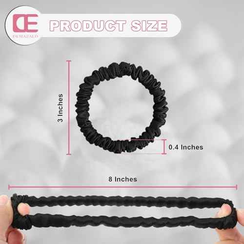 6PCS 100% Mulberry Silk Scrunchies Small Black Silk Hair Ties No Damage Satin Hair Scrunchies for Women Girls Simple Versatile High Elasticity DEMAZALO