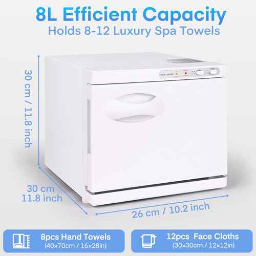 Hot Towel Warmer Cabinet 8L, Medium Capacity Towel Warmers Spa All-Round Heating, Professional Towel Heater for Bathroom, Facials and Salon (White)