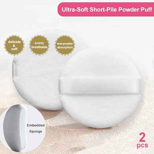 5 Pieces Large Body Powder Puff and Powder Container, Crystal Case for Dust Puff, Powder applicator with Box for Face and Body (Glitter, Butterfly)