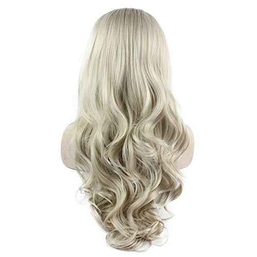 MX angel Long Wavy Celebrity Natural Hairline Ash Blond Synthetic Lace Front Wig