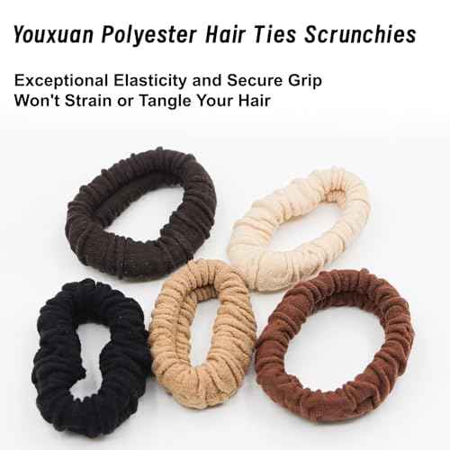Youxuan No Damage Soft Polyester Hair Ties, No Tug Scrunchies Hair Bands with Strong Elasticity