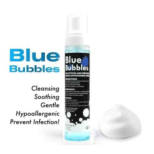 DGT 8.5oz Blue Bubbles Foaming Aftercare Tattoo Soap to Heal, Cleanse, and Clean Skin & Piercings - Gentle, Moisturizing, & Vegan Formula (8.5oz, Foam)